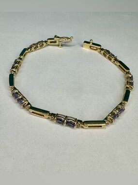14K Yellow Gold Bracelet 9.87g Purple Stone & Diamond Accent Link 7" Estate